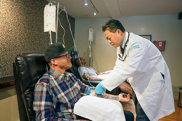 patient receiving IV therapy.