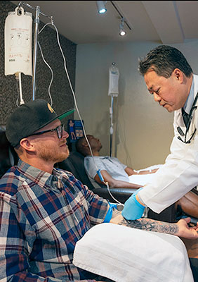 patient receiving IV therapy