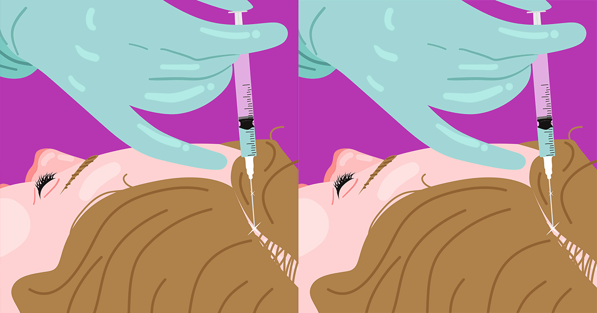 repeated image of receiving an injection on the scalp
