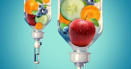 IV drip containing fruits and vegetables