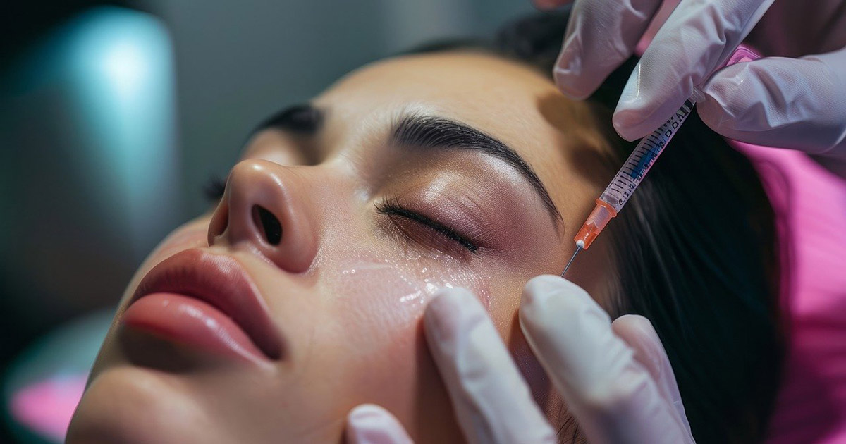 woman receives Botox injection on the face