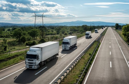 trucks on a country highway.